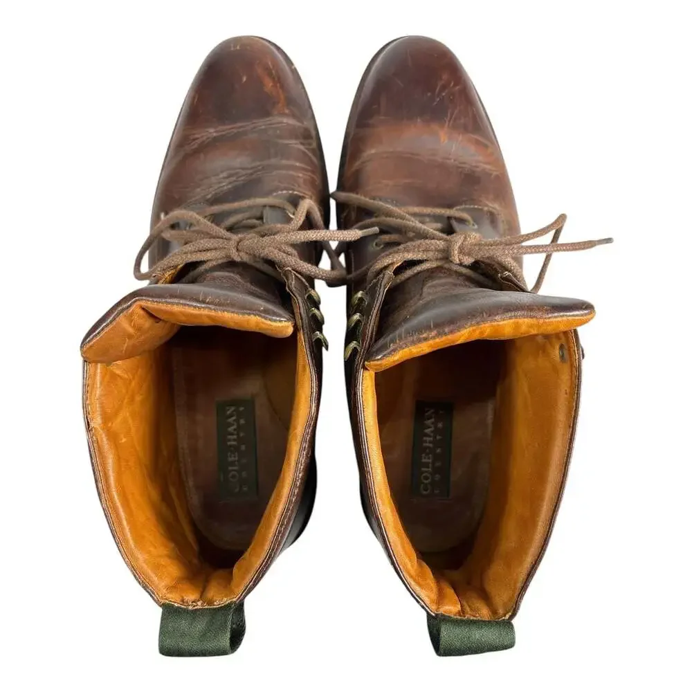 Vintage Cole Haan Country Mens 12M Leather Lace Up Ankle Boots Brazil Distressed